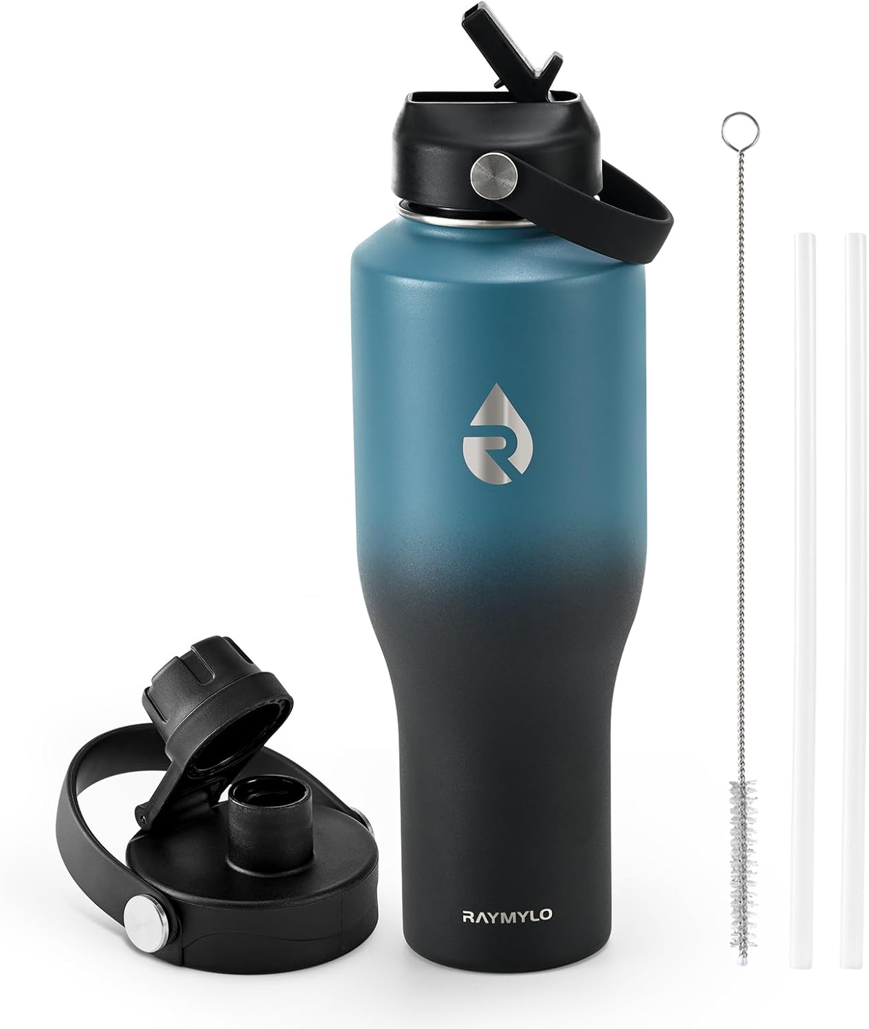 40 oz Insulated Water Bottle with Straw fit in Car Cup Holder | Triple Wall Vacuum Stainless Steel(Cold 48 hrs, Hot 24 hrs), Leakproof & Non-BPA, Hydro Travel Flask with Straw and Spout Lid