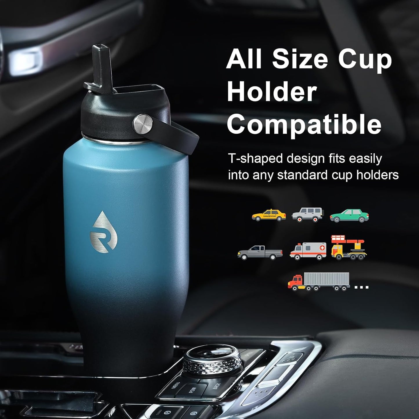 40 oz Insulated Water Bottle with Straw fit in Car Cup Holder | Triple Wall Vacuum Stainless Steel(Cold 48 hrs, Hot 24 hrs), Leakproof & Non-BPA, Hydro Travel Flask with Straw and Spout Lid