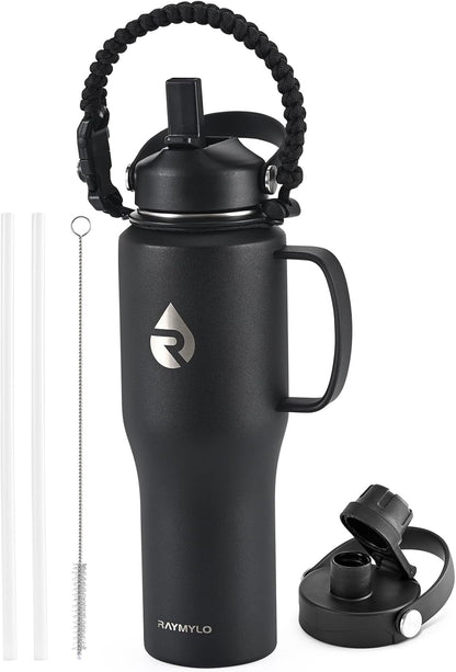 40 oz Insulated Water Bottle with Straw fit in Car Cup Holder | Triple Wall Vacuum Stainless Steel(Cold 48 hrs, Hot 24 hrs), Leakproof & Non-BPA, Hydro Travel Flask with Straw and Spout Lid