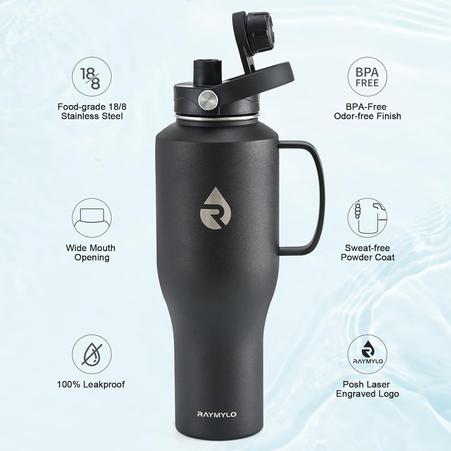 40 oz Insulated Water Bottle with Straw fit in Car Cup Holder | Triple Wall Vacuum Stainless Steel(Cold 48 hrs, Hot 24 hrs), Leakproof & Non-BPA, Hydro Travel Flask with Straw and Spout Lid