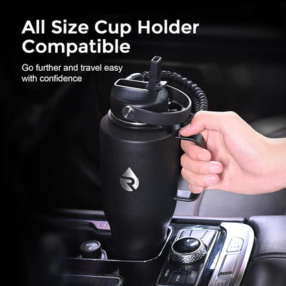 40 oz Insulated Water Bottle with Straw fit in Car Cup Holder | Triple Wall Vacuum Stainless Steel(Cold 48 hrs, Hot 24 hrs), Leakproof & Non-BPA, Hydro Travel Flask with Straw and Spout Lid