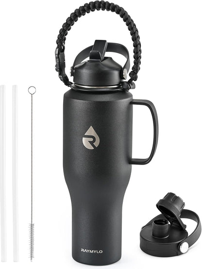 40 oz Insulated Water Bottle with Straw fit in Car Cup Holder | Triple Wall Vacuum Stainless Steel(Cold 48 hrs, Hot 24 hrs), Leakproof & Non-BPA, Hydro Travel Flask with Straw and Spout Lid