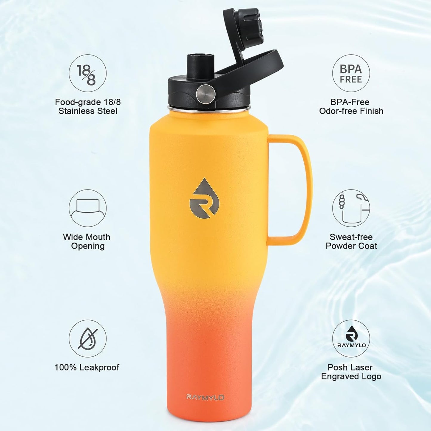 40 oz Insulated Water Bottle with Straw fit in Car Cup Holder | Triple Wall Vacuum Stainless Steel(Cold 48 hrs, Hot 24 hrs), Leakproof & Non-BPA, Hydro Travel Flask with Straw and Spout Lid