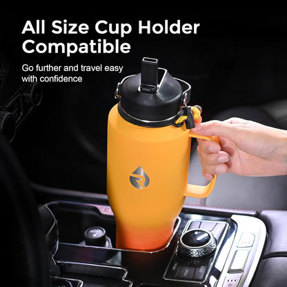 40 oz Insulated Water Bottle with Straw fit in Car Cup Holder | Triple Wall Vacuum Stainless Steel(Cold 48 hrs, Hot 24 hrs), Leakproof & Non-BPA, Hydro Travel Flask with Straw and Spout Lid