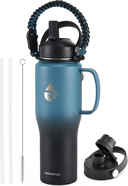 40 oz Insulated Water Bottle with Straw fit in Car Cup Holder | Triple Wall Vacuum Stainless Steel(Cold 48 hrs, Hot 24 hrs), Leakproof & Non-BPA, Hydro Travel Flask with Straw and Spout Lid