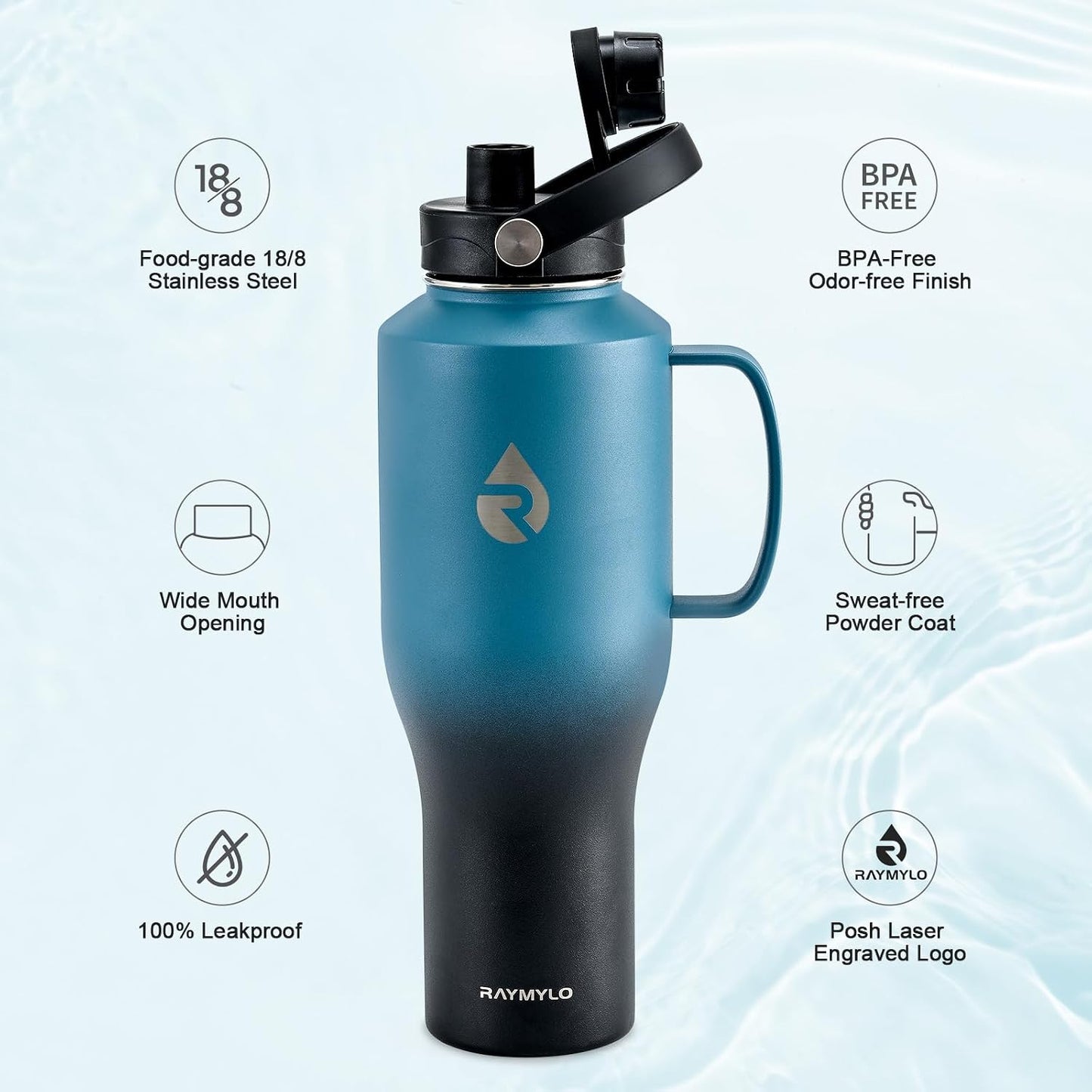 40 oz Insulated Water Bottle with Straw fit in Car Cup Holder | Triple Wall Vacuum Stainless Steel(Cold 48 hrs, Hot 24 hrs), Leakproof & Non-BPA, Hydro Travel Flask with Straw and Spout Lid