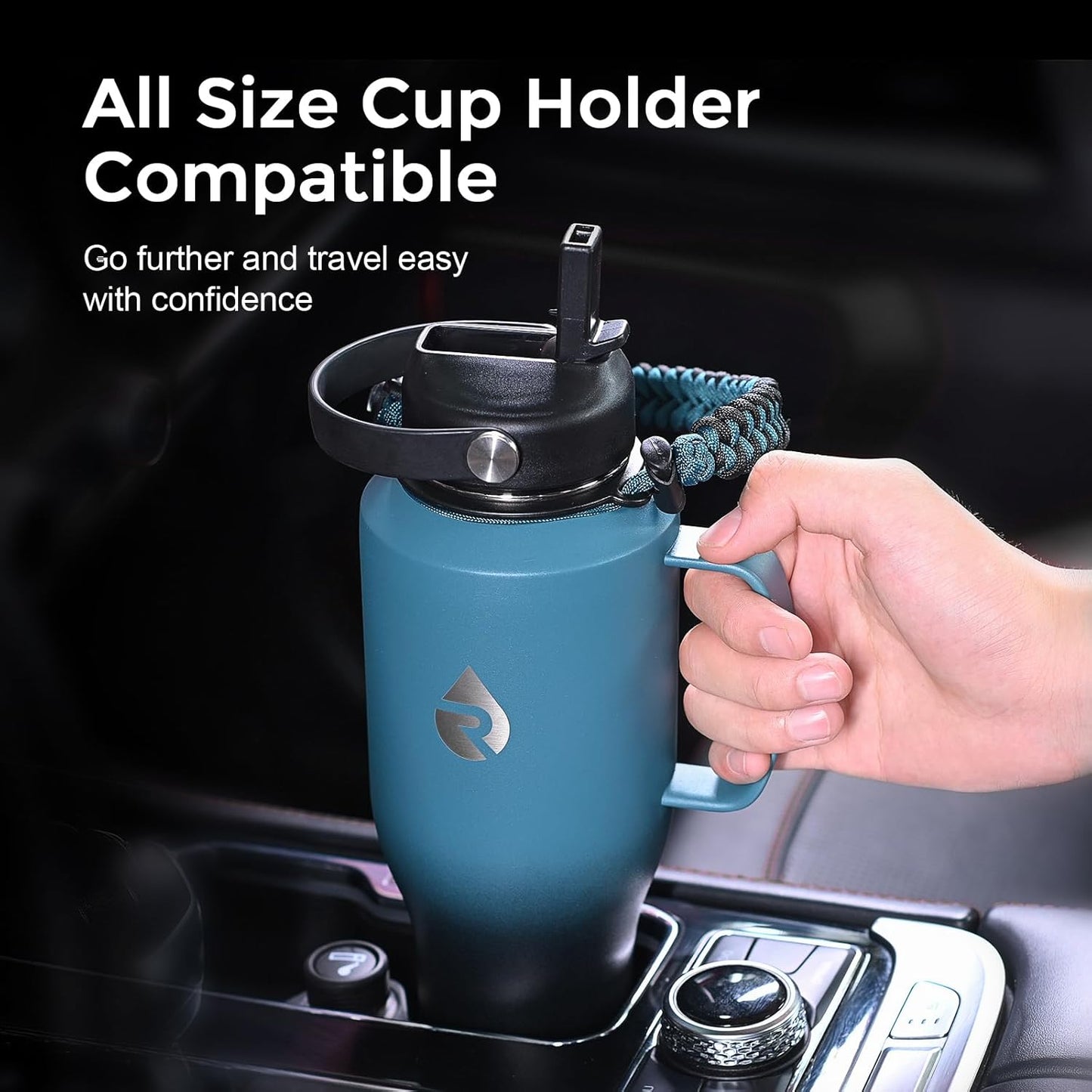 40 oz Insulated Water Bottle with Straw fit in Car Cup Holder | Triple Wall Vacuum Stainless Steel(Cold 48 hrs, Hot 24 hrs), Leakproof & Non-BPA, Hydro Travel Flask with Straw and Spout Lid