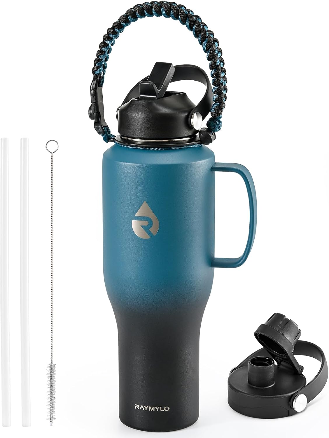 40 oz Insulated Water Bottle with Straw fit in Car Cup Holder | Triple Wall Vacuum Stainless Steel(Cold 48 hrs, Hot 24 hrs), Leakproof & Non-BPA, Hydro Travel Flask with Straw and Spout Lid