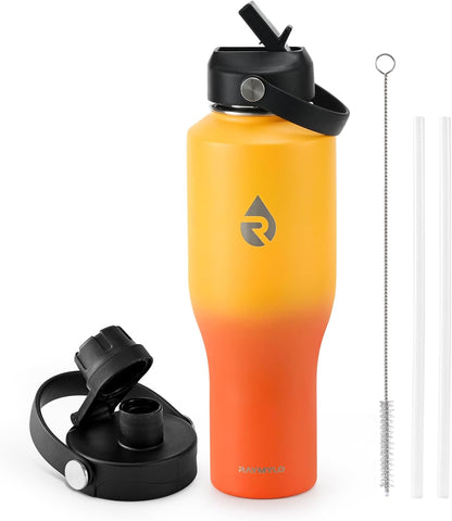 40 oz Insulated Water Bottle with Straw fit in Car Cup Holder | Triple Wall Vacuum Stainless Steel(Cold 48 hrs, Hot 24 hrs), Leakproof & Non-BPA, Hydro Travel Flask with Straw and Spout Lid