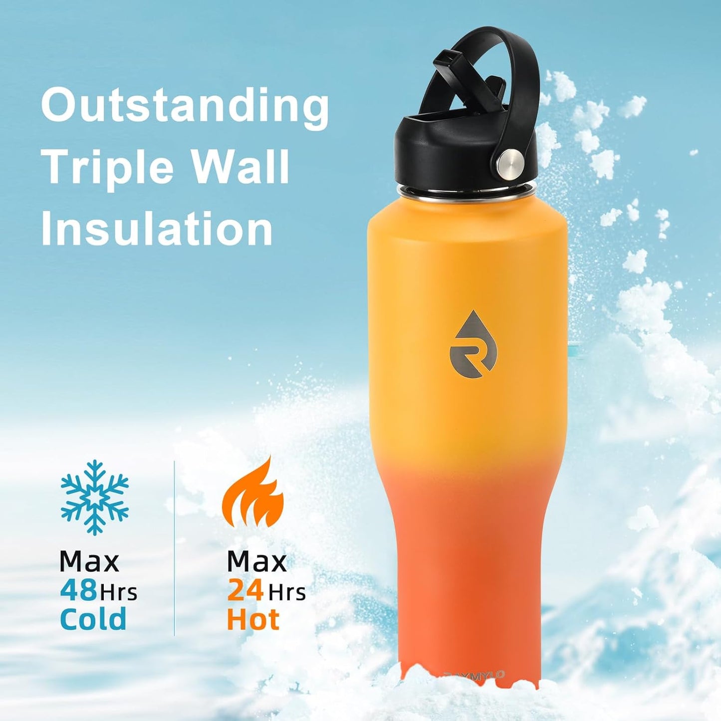 40 oz Insulated Water Bottle with Straw fit in Car Cup Holder | Triple Wall Vacuum Stainless Steel(Cold 48 hrs, Hot 24 hrs), Leakproof & Non-BPA, Hydro Travel Flask with Straw and Spout Lid