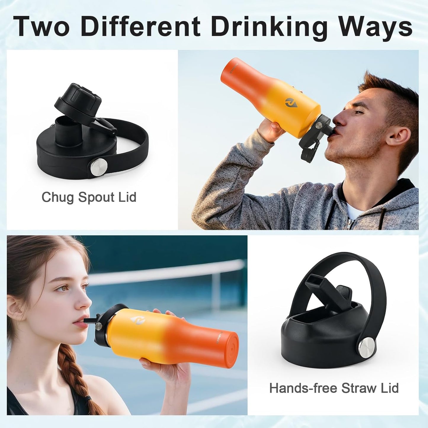 40 oz Insulated Water Bottle with Straw fit in Car Cup Holder | Triple Wall Vacuum Stainless Steel(Cold 48 hrs, Hot 24 hrs), Leakproof & Non-BPA, Hydro Travel Flask with Straw and Spout Lid