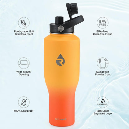 40 oz Insulated Water Bottle with Straw fit in Car Cup Holder | Triple Wall Vacuum Stainless Steel(Cold 48 hrs, Hot 24 hrs), Leakproof & Non-BPA, Hydro Travel Flask with Straw and Spout Lid