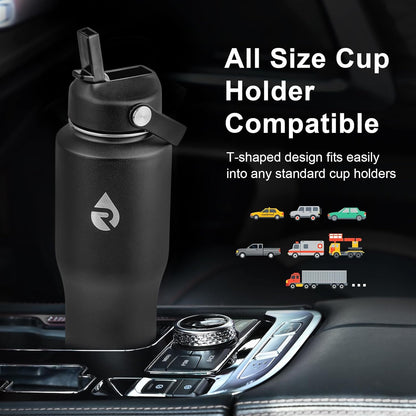 40 oz Insulated Water Bottle with Straw fit in Car Cup Holder | Triple Wall Vacuum Stainless Steel(Cold 48 hrs, Hot 24 hrs), Leakproof & Non-BPA, Hydro Travel Flask with Straw and Spout Lid
