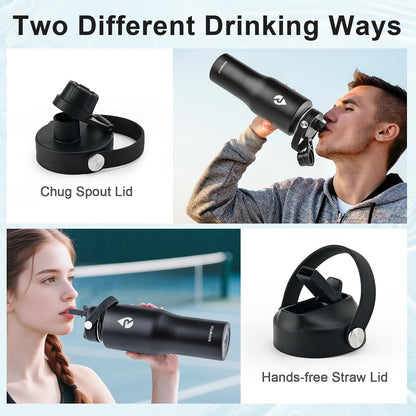 40 oz Insulated Water Bottle with Straw fit in Car Cup Holder | Triple Wall Vacuum Stainless Steel(Cold 48 hrs, Hot 24 hrs), Leakproof & Non-BPA, Hydro Travel Flask with Straw and Spout Lid