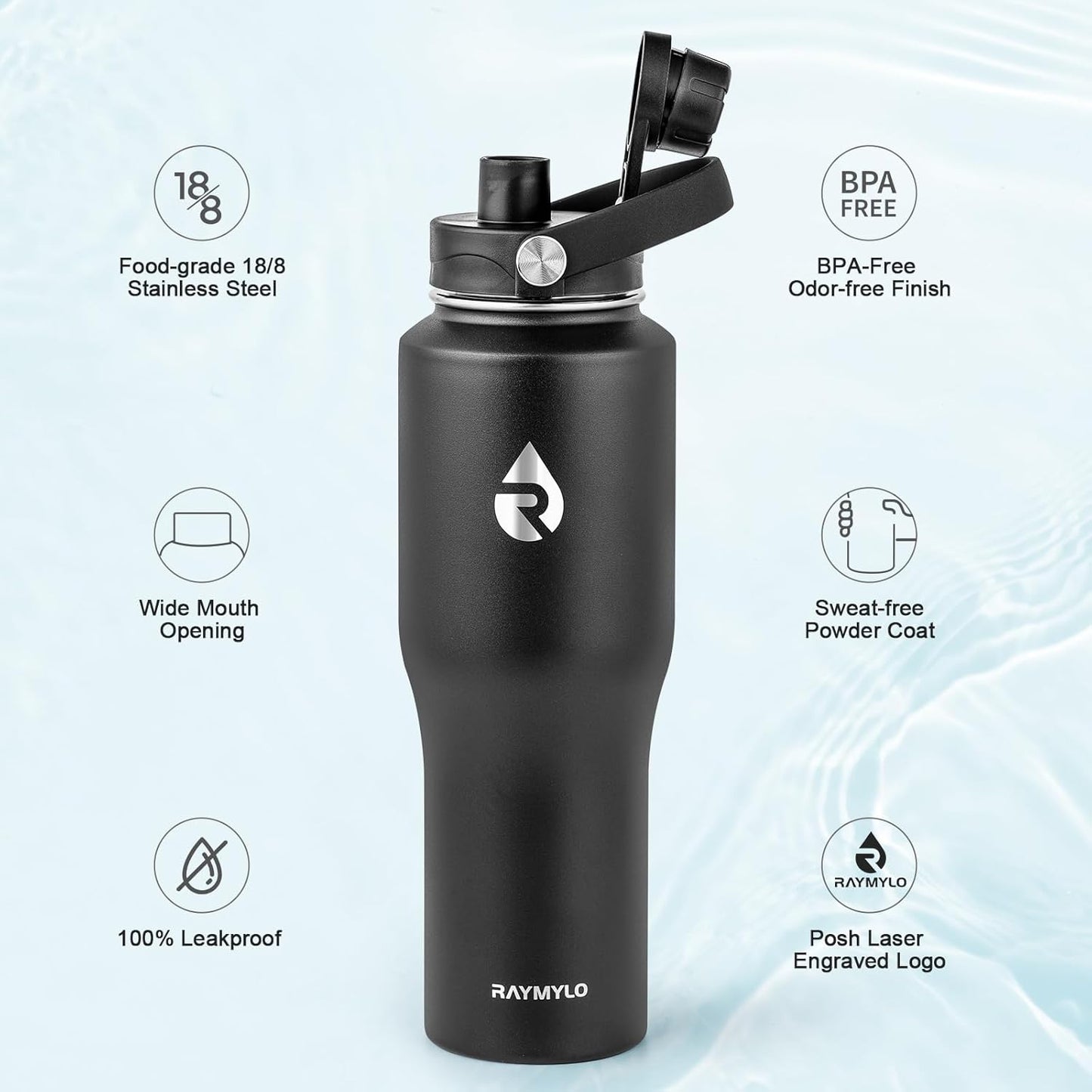 40 oz Insulated Water Bottle with Straw fit in Car Cup Holder | Triple Wall Vacuum Stainless Steel(Cold 48 hrs, Hot 24 hrs), Leakproof & Non-BPA, Hydro Travel Flask with Straw and Spout Lid