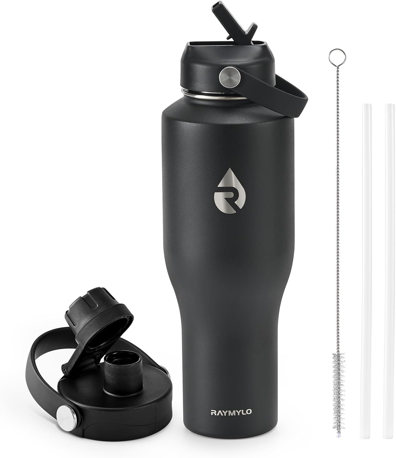 40 oz Insulated Water Bottle with Straw fit in Car Cup Holder | Triple Wall Vacuum Stainless Steel(Cold 48 hrs, Hot 24 hrs), Leakproof & Non-BPA, Hydro Travel Flask with Straw and Spout Lid