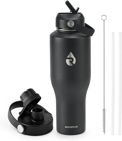 40 oz Insulated Water Bottle with Straw fit in Car Cup Holder | Triple Wall Vacuum Stainless Steel(Cold 48 hrs, Hot 24 hrs), Leakproof & Non-BPA, Hydro Travel Flask with Straw and Spout Lid