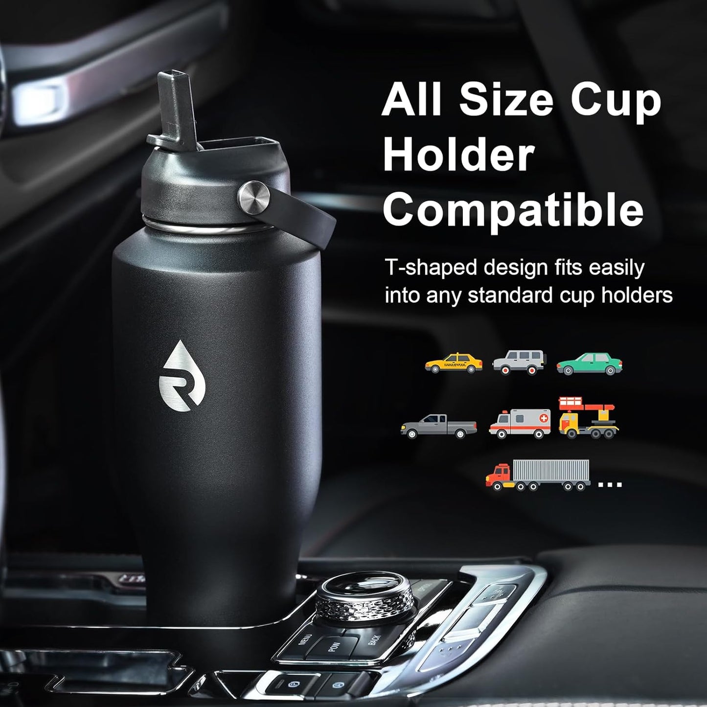40 oz Insulated Water Bottle with Straw fit in Car Cup Holder | Triple Wall Vacuum Stainless Steel(Cold 48 hrs, Hot 24 hrs), Leakproof & Non-BPA, Hydro Travel Flask with Straw and Spout Lid