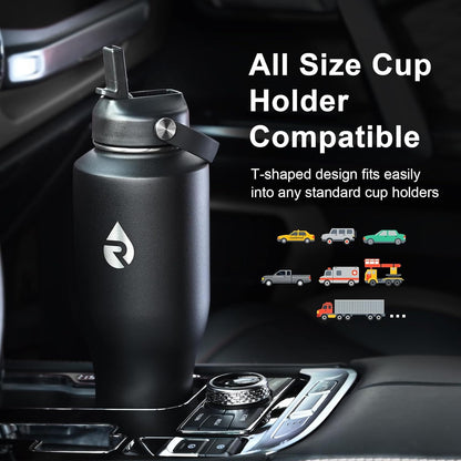 40 oz Insulated Water Bottle with Straw fit in Car Cup Holder | Triple Wall Vacuum Stainless Steel(Cold 48 hrs, Hot 24 hrs), Leakproof & Non-BPA, Hydro Travel Flask with Straw and Spout Lid