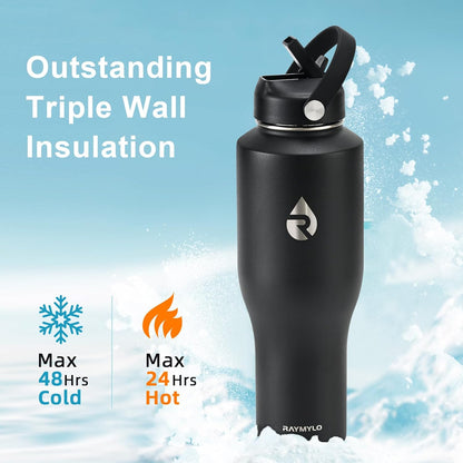 40 oz Insulated Water Bottle with Straw fit in Car Cup Holder | Triple Wall Vacuum Stainless Steel(Cold 48 hrs, Hot 24 hrs), Leakproof & Non-BPA, Hydro Travel Flask with Straw and Spout Lid