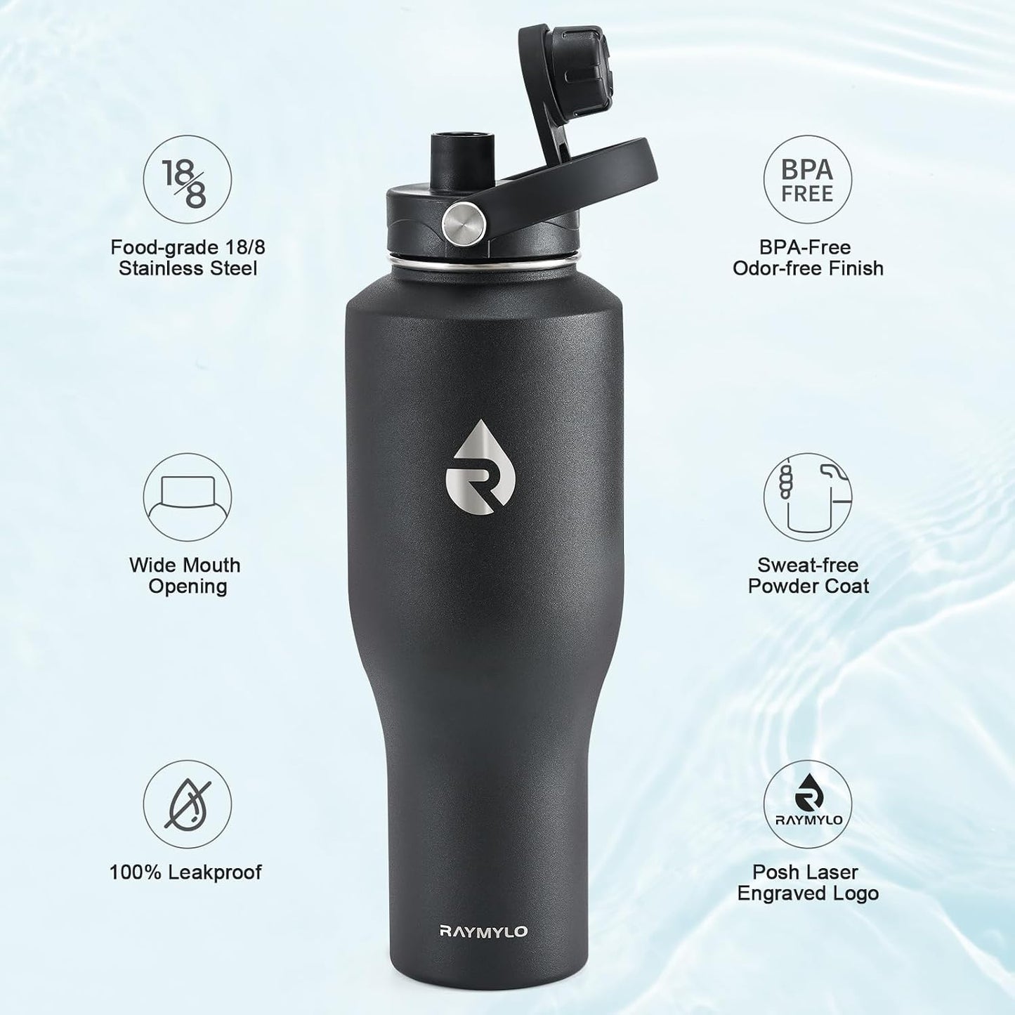 40 oz Insulated Water Bottle with Straw fit in Car Cup Holder | Triple Wall Vacuum Stainless Steel(Cold 48 hrs, Hot 24 hrs), Leakproof & Non-BPA, Hydro Travel Flask with Straw and Spout Lid