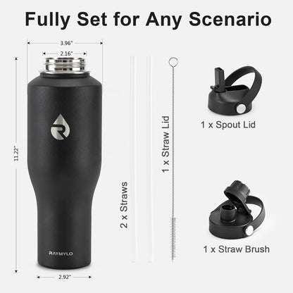 40 oz Insulated Water Bottle with Straw fit in Car Cup Holder | Triple Wall Vacuum Stainless Steel(Cold 48 hrs, Hot 24 hrs), Leakproof & Non-BPA, Hydro Travel Flask with Straw and Spout Lid