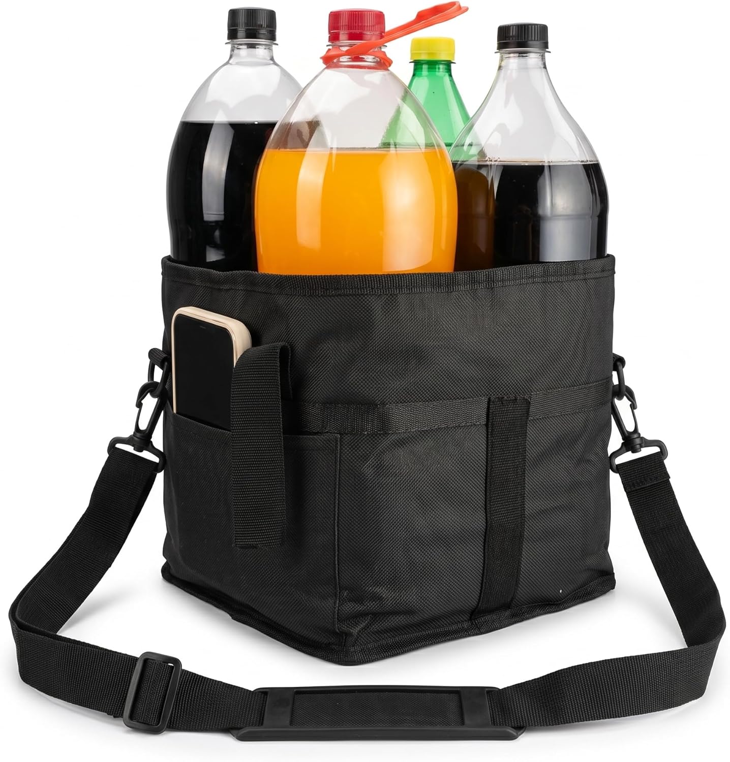 4-Cup Insulated Drink Carrier Bag with Shoulder Strap(BLACK) | Drink Carrier Tote Bag