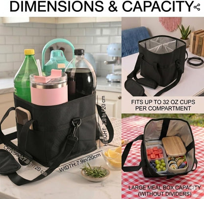 4-Cup Insulated Drink Carrier Bag with Shoulder Strap(BLACK) | Drink Carrier Tote Bag