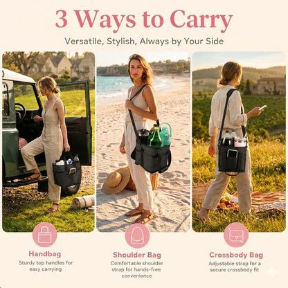 4-Cup Insulated Drink Carrier Bag with Shoulder Strap(BLACK) | Drink Carrier Tote Bag