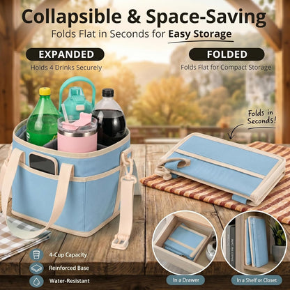 4-Cup Insulated Drink Carrier Bag with Shoulder Strap(BLACK) | Drink Carrier Tote Bag