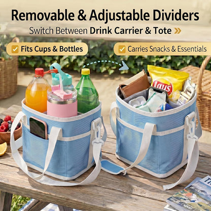 4-Cup Insulated Drink Carrier Bag with Shoulder Strap(BLACK) | Drink Carrier Tote Bag