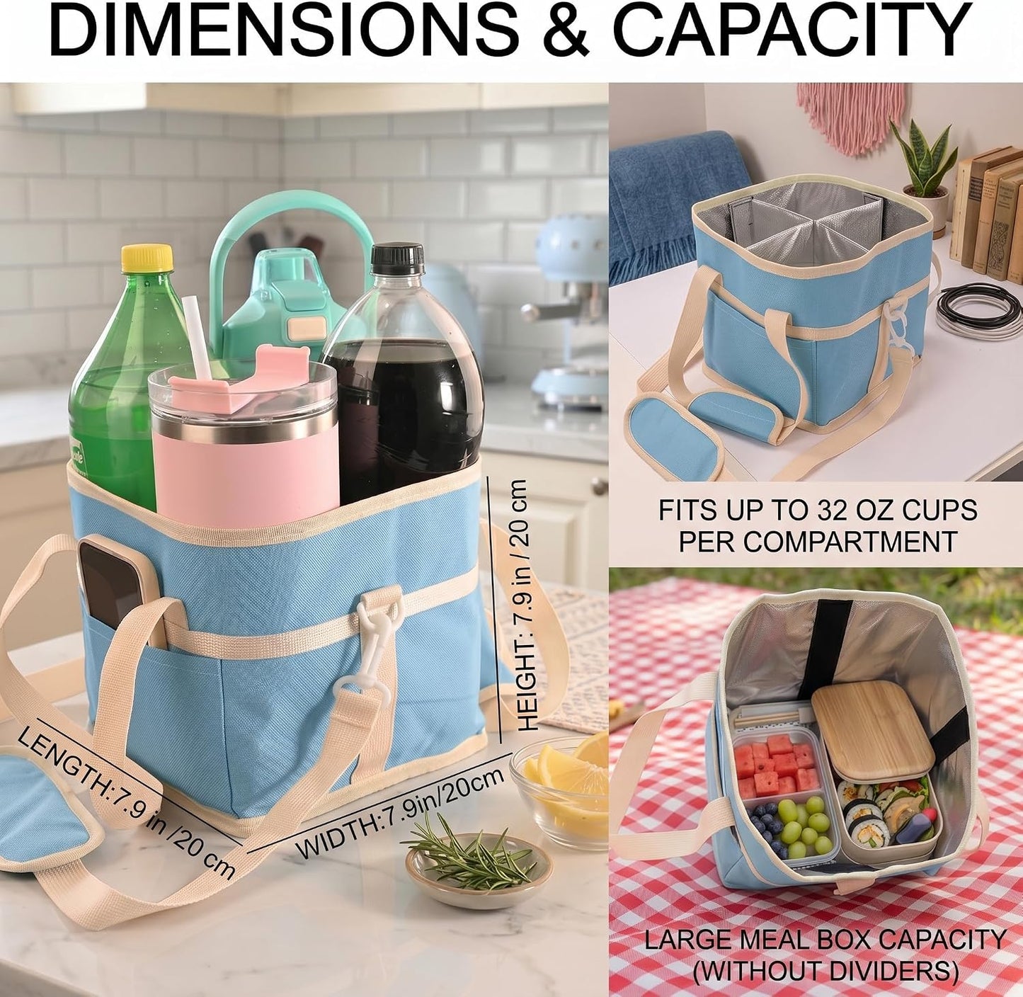 4-Cup Insulated Drink Carrier Bag with Shoulder Strap(BLACK) | Drink Carrier Tote Bag