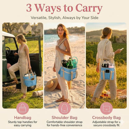 4-Cup Insulated Drink Carrier Bag with Shoulder Strap(BLACK) | Drink Carrier Tote Bag