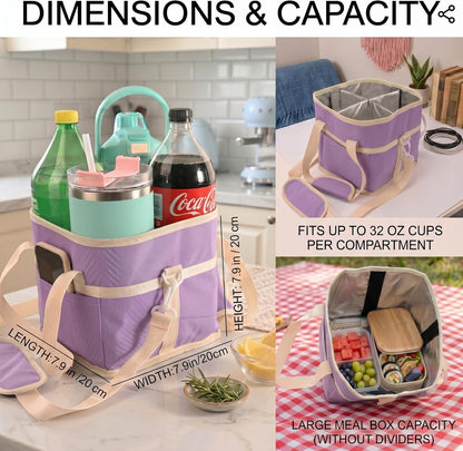4-Cup Insulated Drink Carrier Bag with Shoulder Strap(BLACK) | Drink Carrier Tote Bag