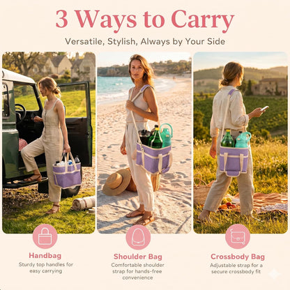 4-Cup Insulated Drink Carrier Bag with Shoulder Strap(BLACK) | Drink Carrier Tote Bag