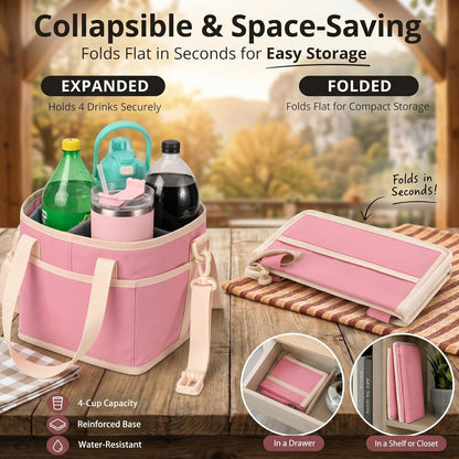 4-Cup Insulated Drink Carrier Bag with Shoulder Strap(BLACK) | Drink Carrier Tote Bag