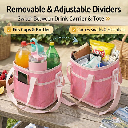 4-Cup Insulated Drink Carrier Bag with Shoulder Strap(BLACK) | Drink Carrier Tote Bag