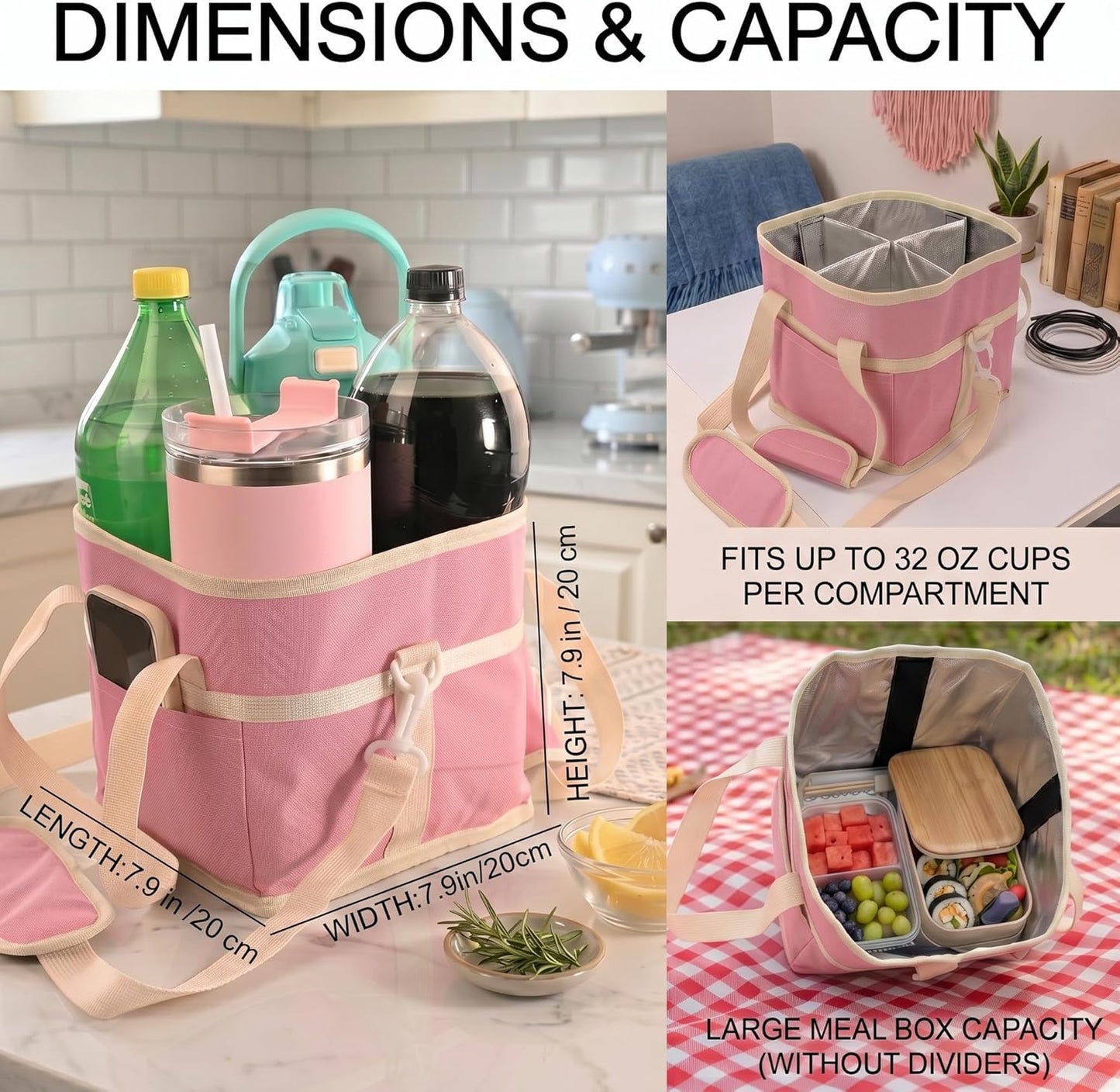 4-Cup Insulated Drink Carrier Bag with Shoulder Strap(BLACK) | Drink Carrier Tote Bag