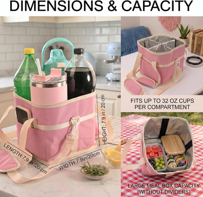 4-Cup Insulated Drink Carrier Bag with Shoulder Strap(BLACK) | Drink Carrier Tote Bag