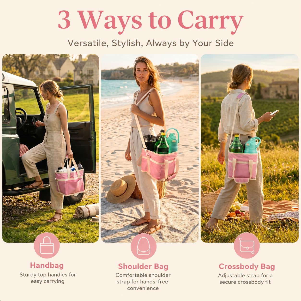 4-Cup Insulated Drink Carrier Bag with Shoulder Strap(BLACK) | Drink Carrier Tote Bag