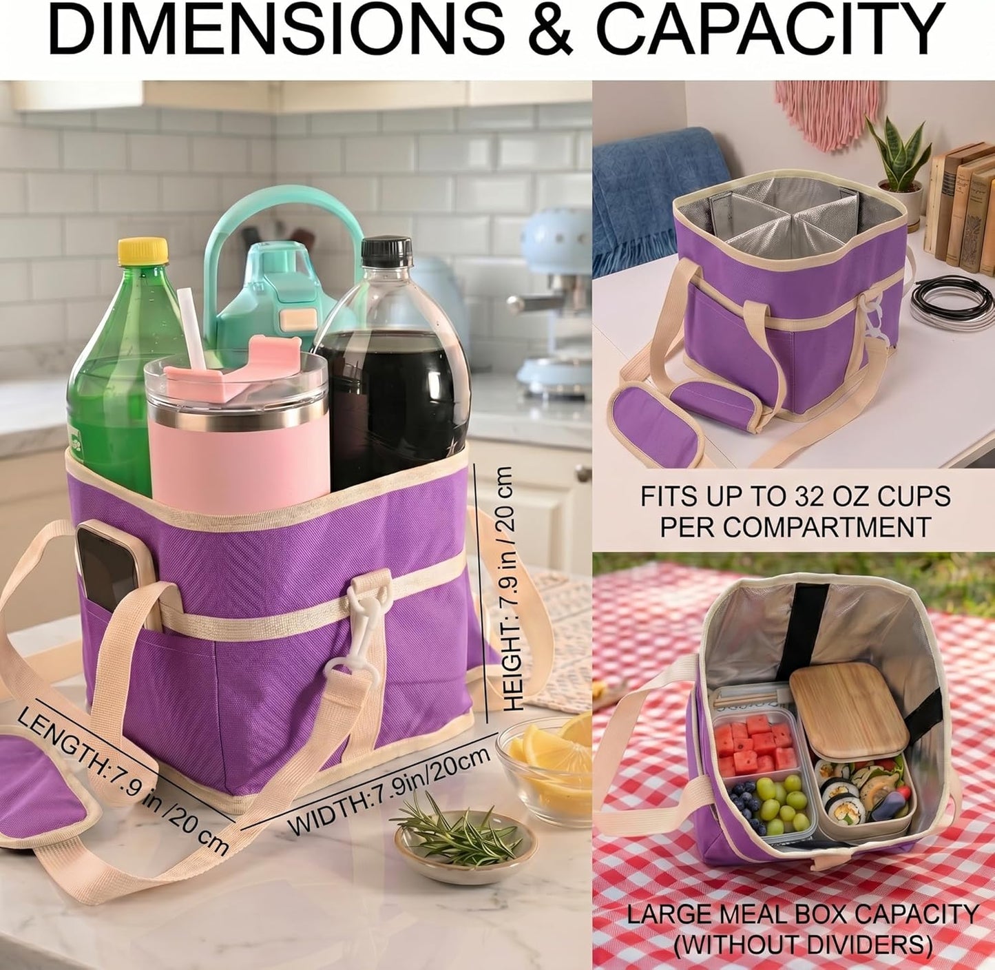 4-Cup Insulated Drink Carrier Bag with Shoulder Strap(BLACK) | Drink Carrier Tote Bag