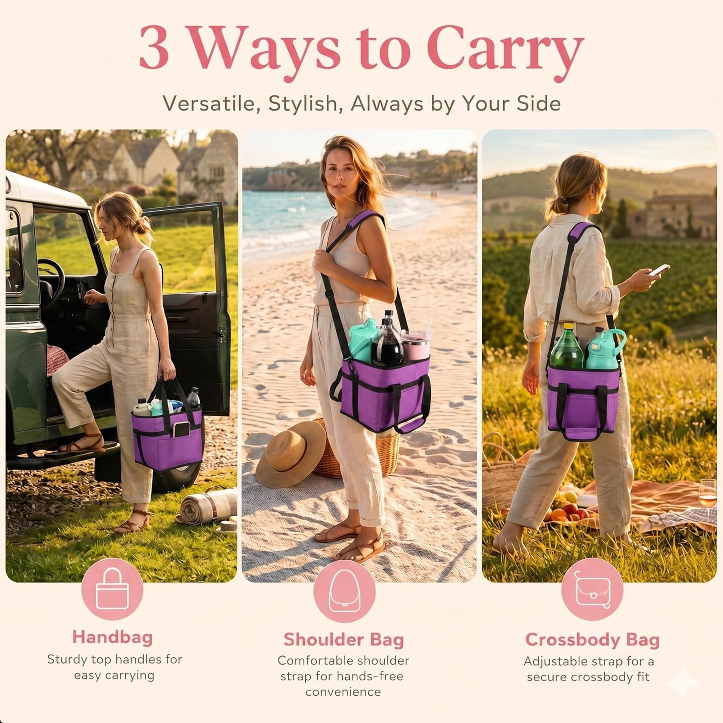 4-Cup Insulated Drink Carrier Bag with Shoulder Strap(BLACK) | Drink Carrier Tote Bag