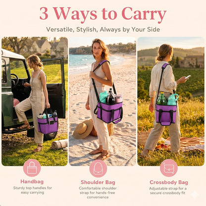 4-Cup Insulated Drink Carrier Bag with Shoulder Strap(BLACK) | Drink Carrier Tote Bag
