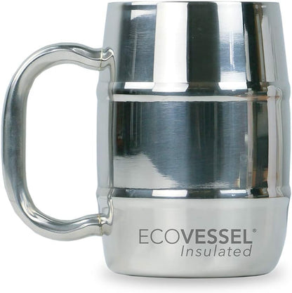 Double Barrel Mug Insulated Travel Coffee Cup with Lid & Wide Grip Handle Stainless Steel Beer Stein, Travel Whiskey Glass, Country Travel Mug or a Moscow Mule Tumbler Cup
