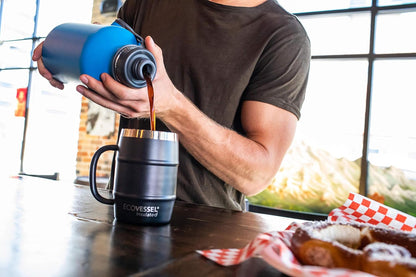 Double Barrel Mug Insulated Travel Coffee Cup with Lid & Wide Grip Handle Stainless Steel Beer Stein, Travel Whiskey Glass, Country Travel Mug or a Moscow Mule Tumbler Cup