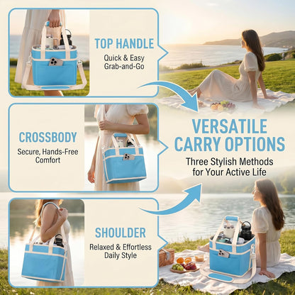 Drink Carrier Bag 4-Compartment Insulated Caddy Tote with Handle & Strap | No-tip base, splash-proof lining, holds 4 cups. Perfect for family trips & sports.