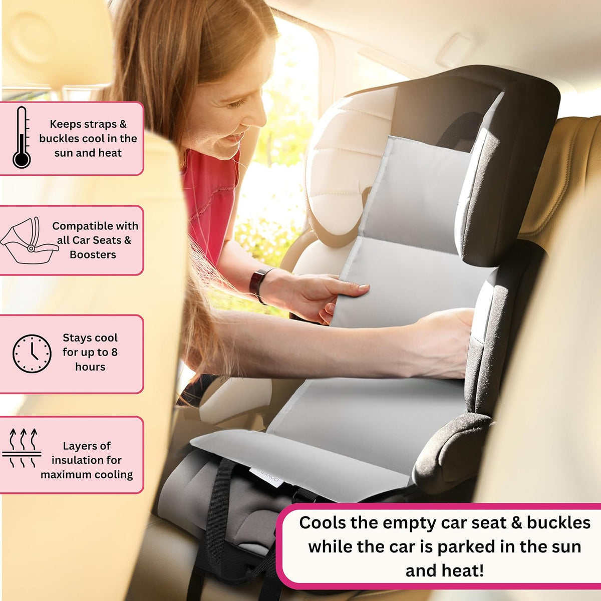 Car Seat Cooling Pad w/Ice Pack, Grey, 4-Pack, Sun & Heat Protector