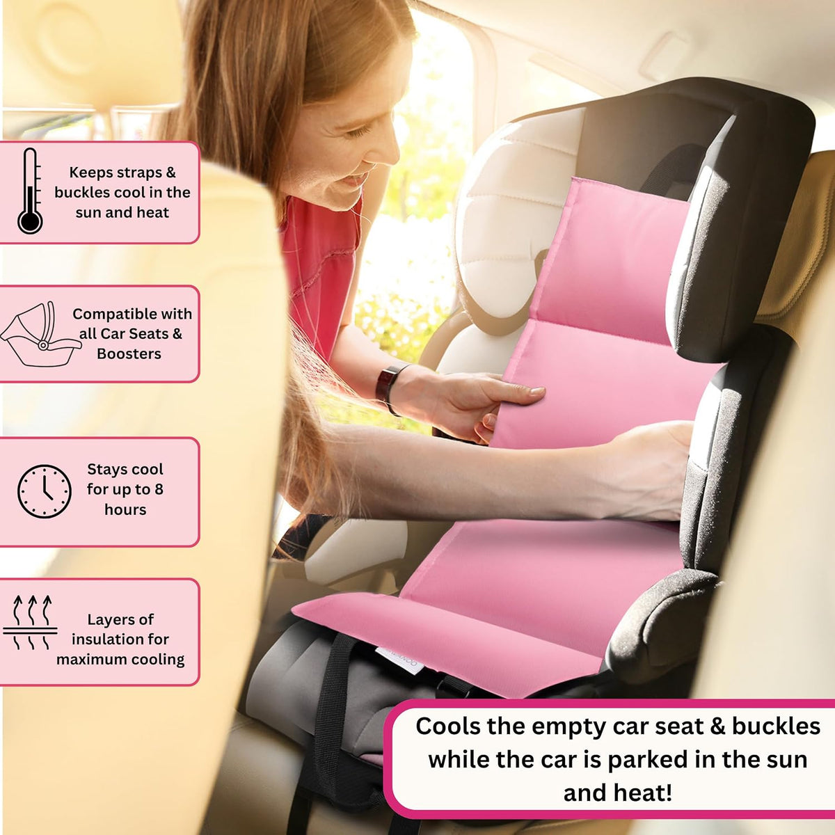 Car Seat Cooling Pad w/Ice Pack, Grey, 4-Pack, Sun & Heat Protector