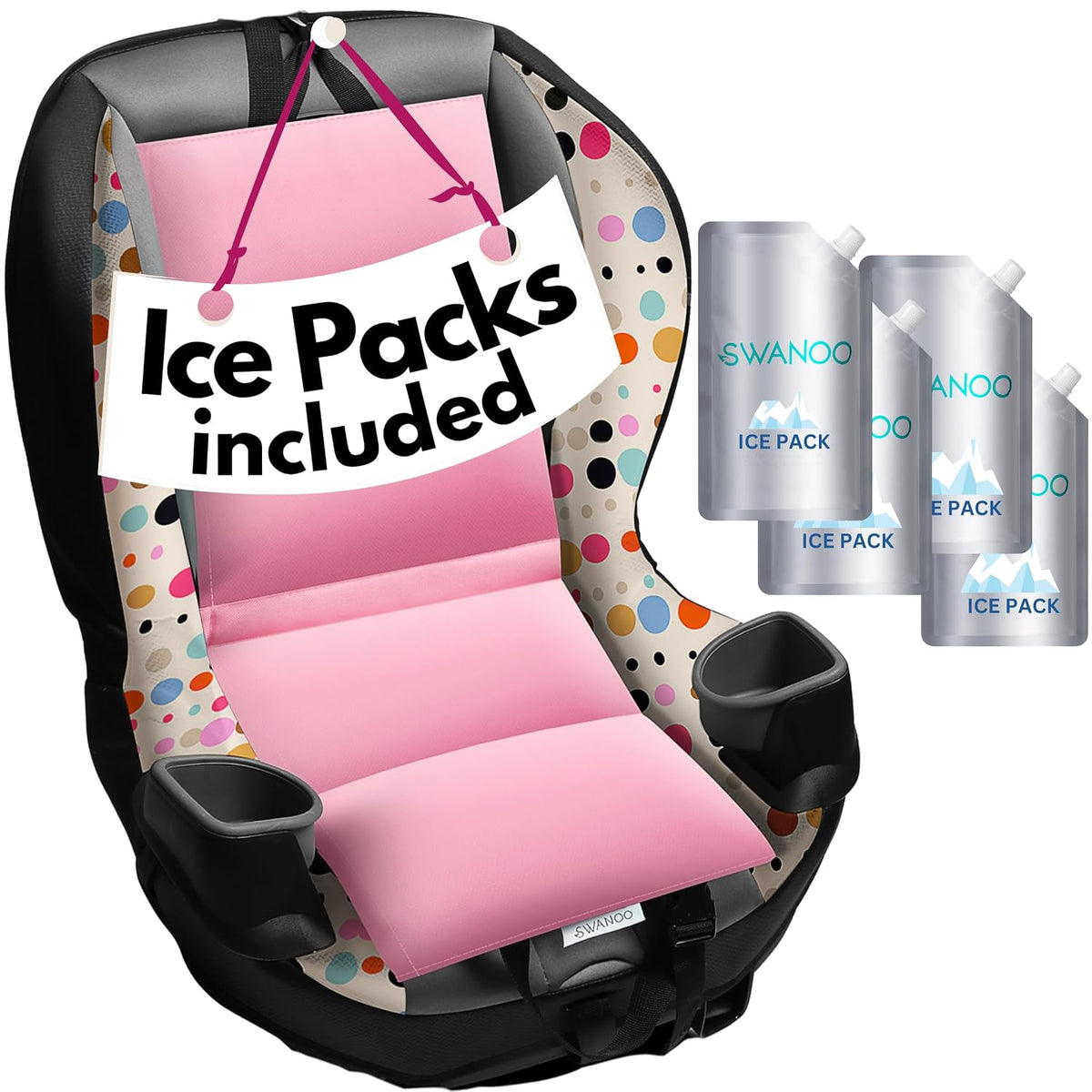 Car Seat Cooling Pad w/Ice Pack, Grey, 4-Pack, Sun & Heat Protector