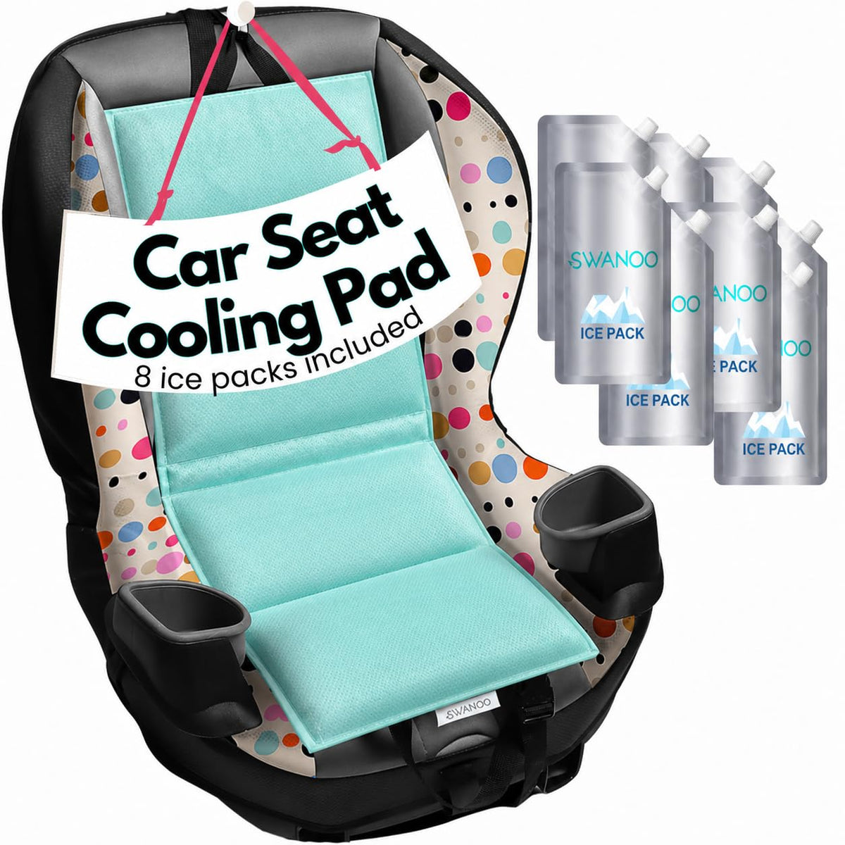Car Seat Cooling Pad w/Ice Pack, Grey, 4-Pack, Sun & Heat Protector